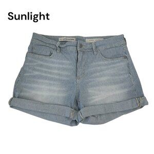 Pilcro HYPHEN Womens Striped Denim Cuffed Midi Shorts Size 27 Blue Cotton Blend